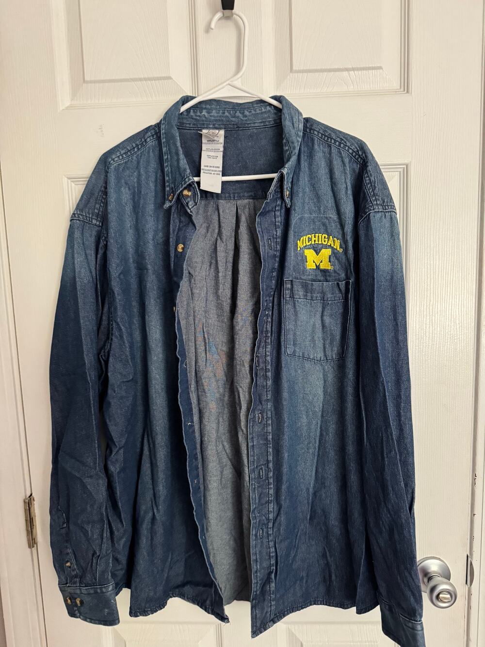 Pro Edge University of Michigan Lightweight Denim Button Down Embroidered Sz 2XL